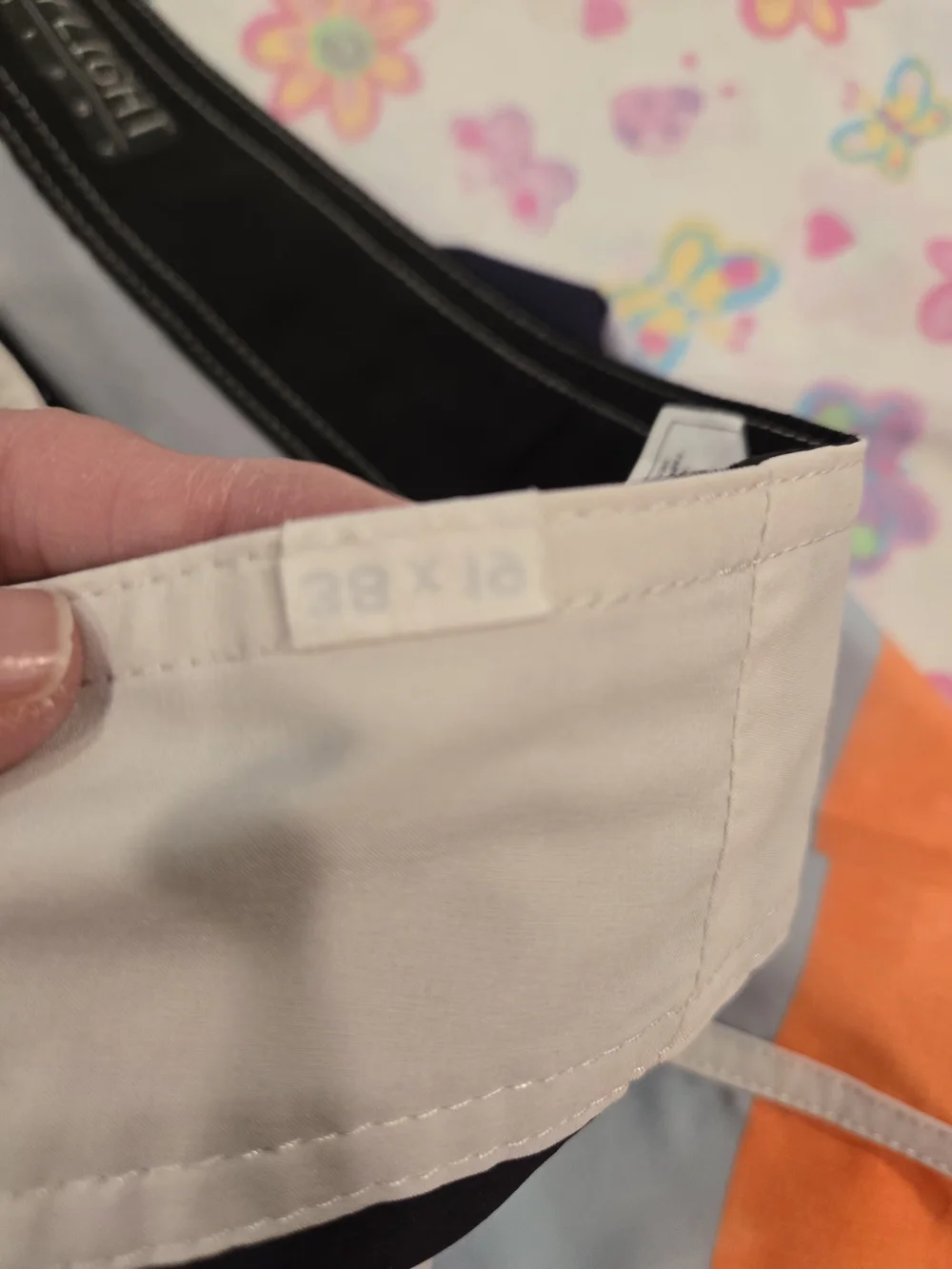 *Quiksilver* Orange, Light Blue & Navy Striped Board Shorts
